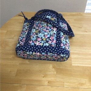 Blue and Pink Floral Tote Bag with Quilted Design